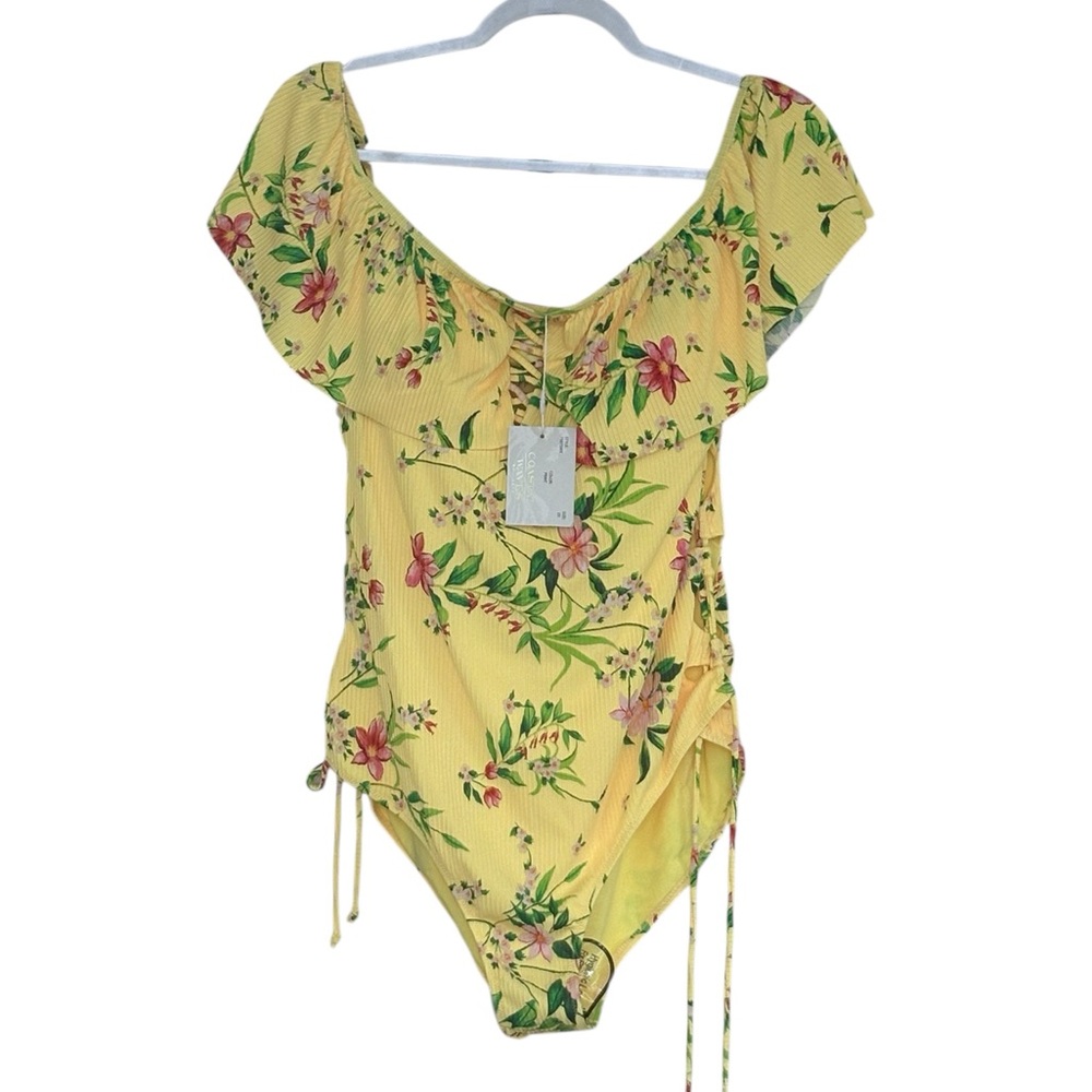 New Coastal Waves One Piece Floral Print Swimsuit Bathing Suit Size 2X